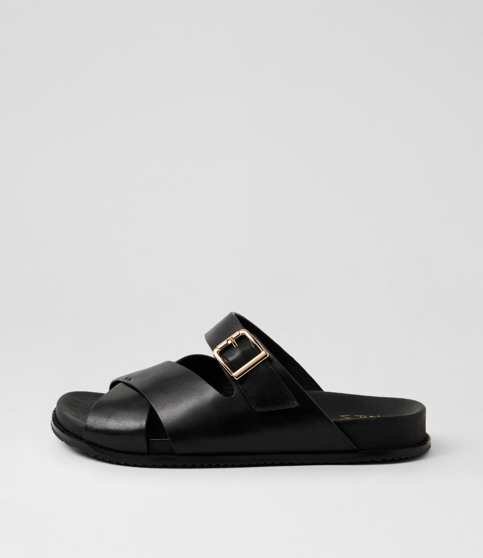 Hegle W Black Leather Sandals