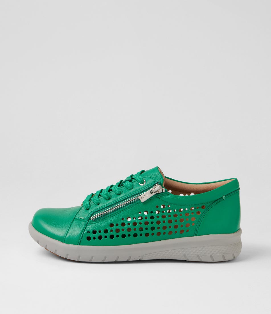 Shovo Xf Bright Emerald Leather Lace Up Sneakers