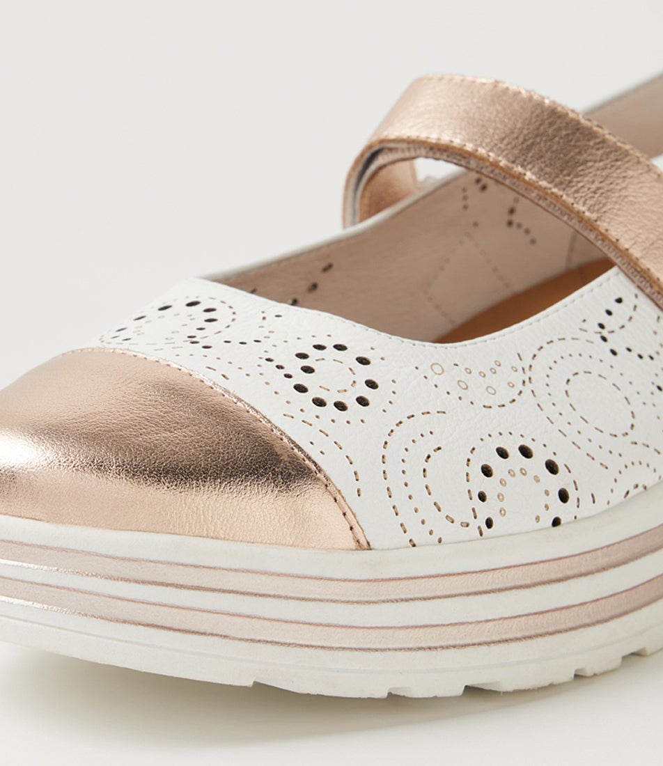 Volmar Xf Platinum Rose Gold White Leather Mary Janes