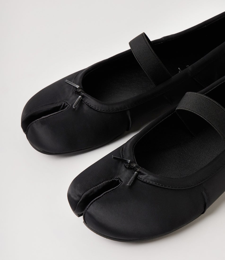 Haru Black Satin Flat Shoes