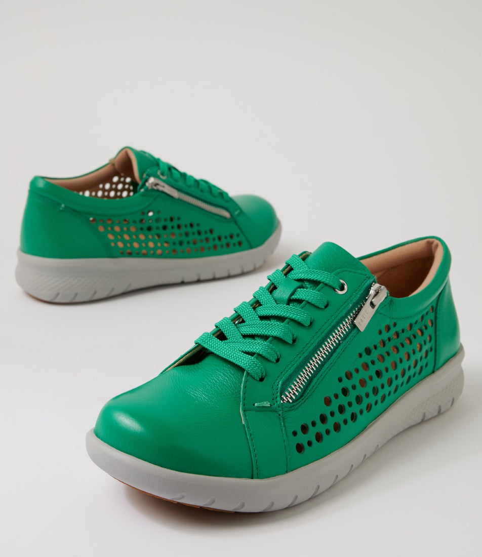 Shovo Xf Bright Emerald Leather Lace Up Sneakers