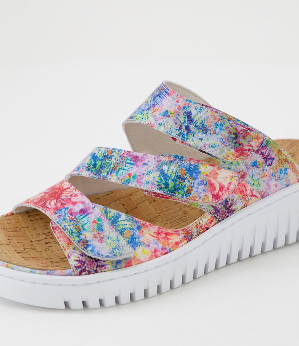Idash Red Multi White Leather Sandals
