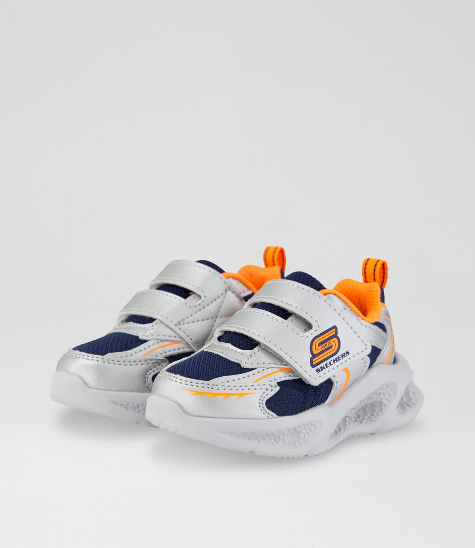 Meteor Lights Toddler Silver Orange Fabric Sneakers