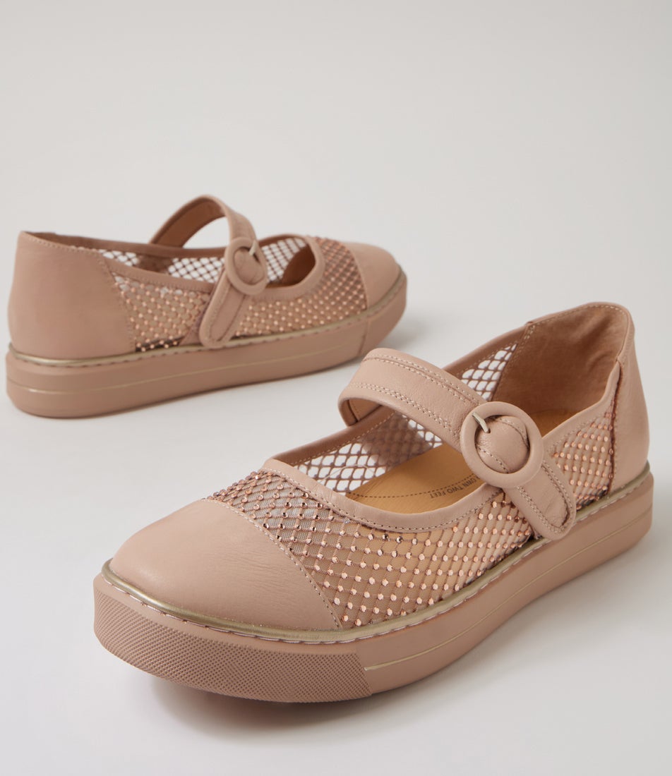 Kanon W Cafe Leather Mesh Flat Shoes