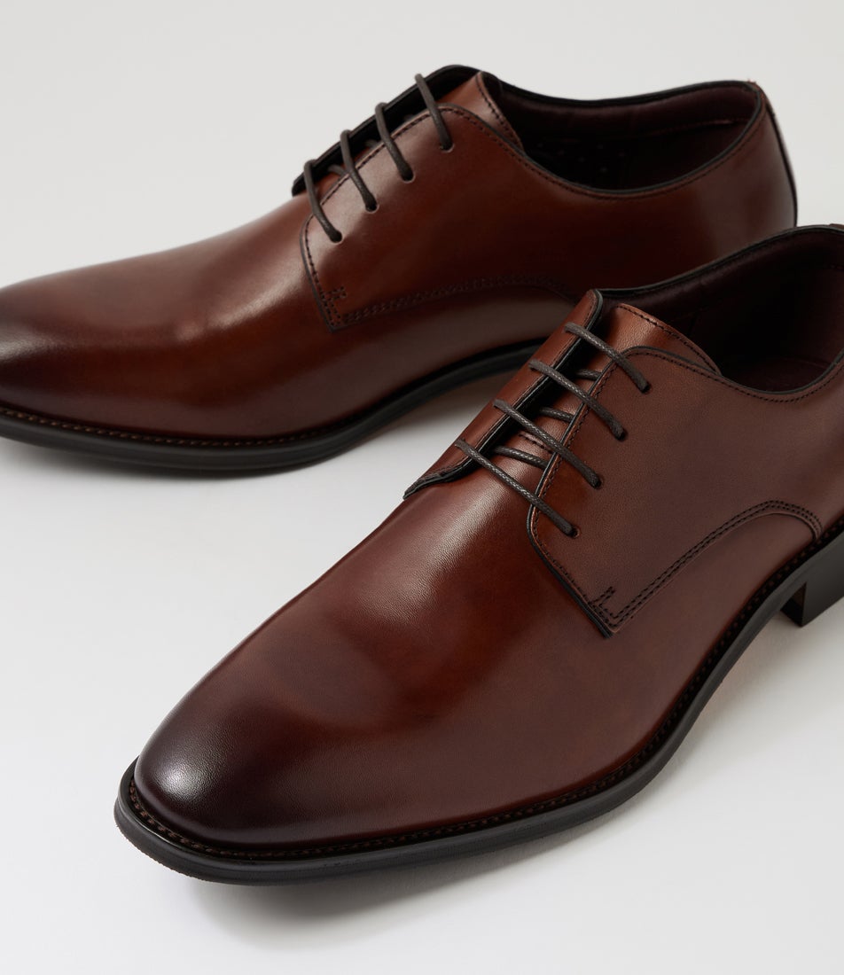 Bourke Dark Tan Leather Lace Up Flats