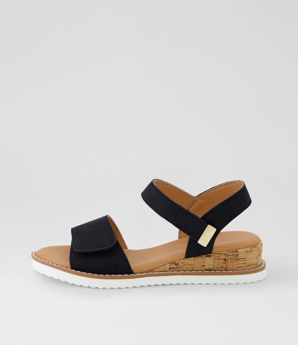 Maelia Black Nubuck Pu Sandals