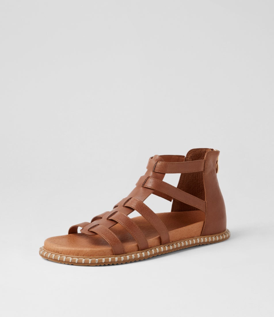 Isylah W Cognac Multi Strap Leather Sandals