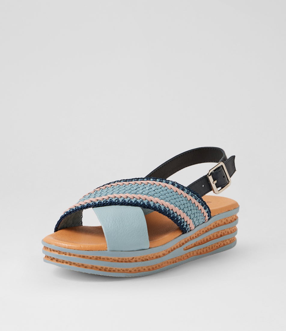 Cayci Denim Multi Leather Weave Sandals