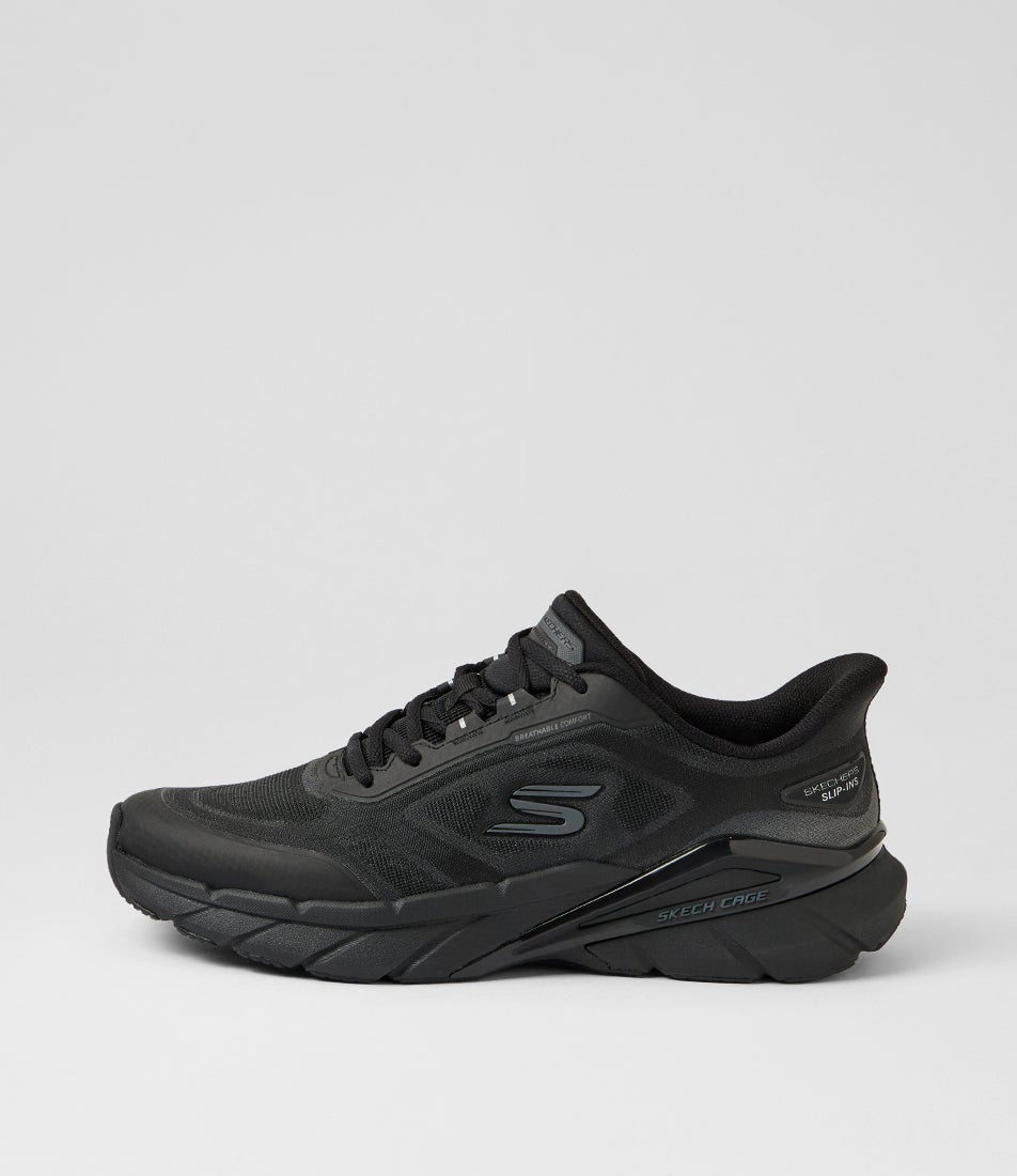 Skech Cage Black Knit Lace Up Sneakers