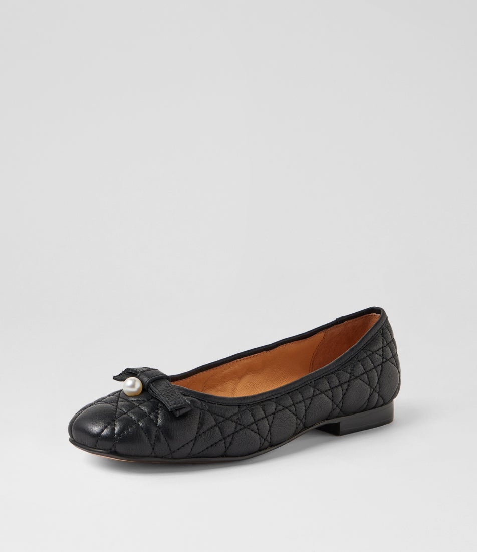 Mysta Black Leather Ballet Flats