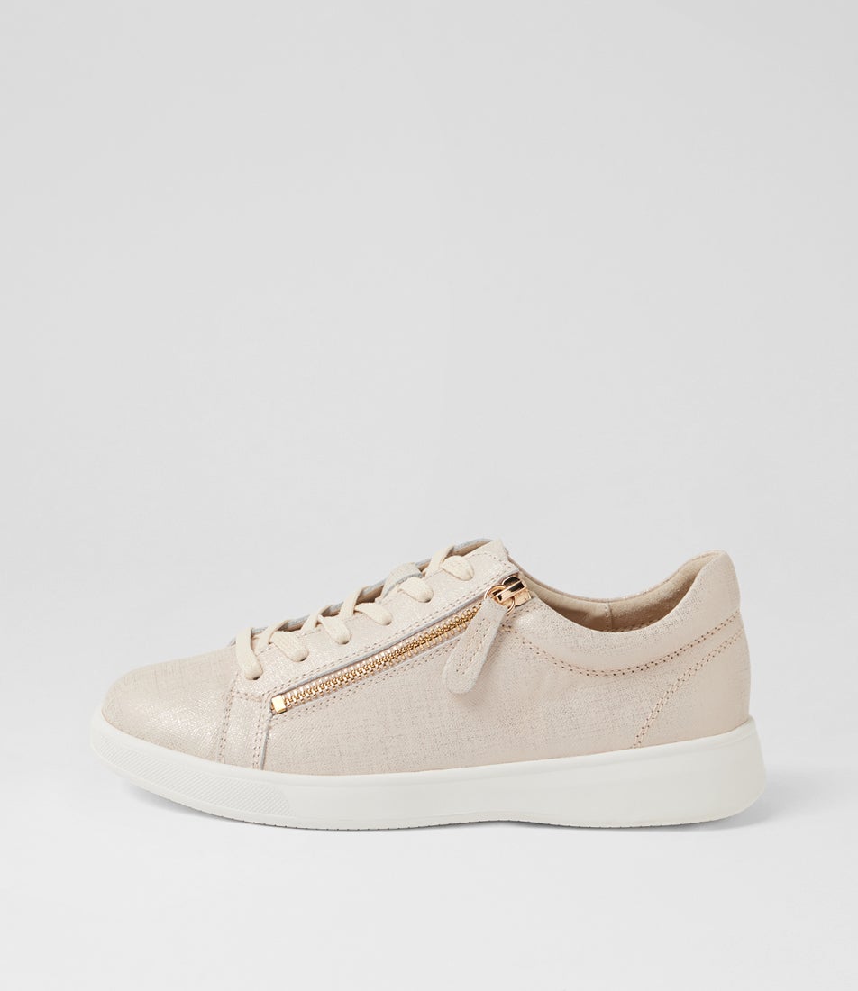 Aito Xf Beige Gold Print Leather Sneakers