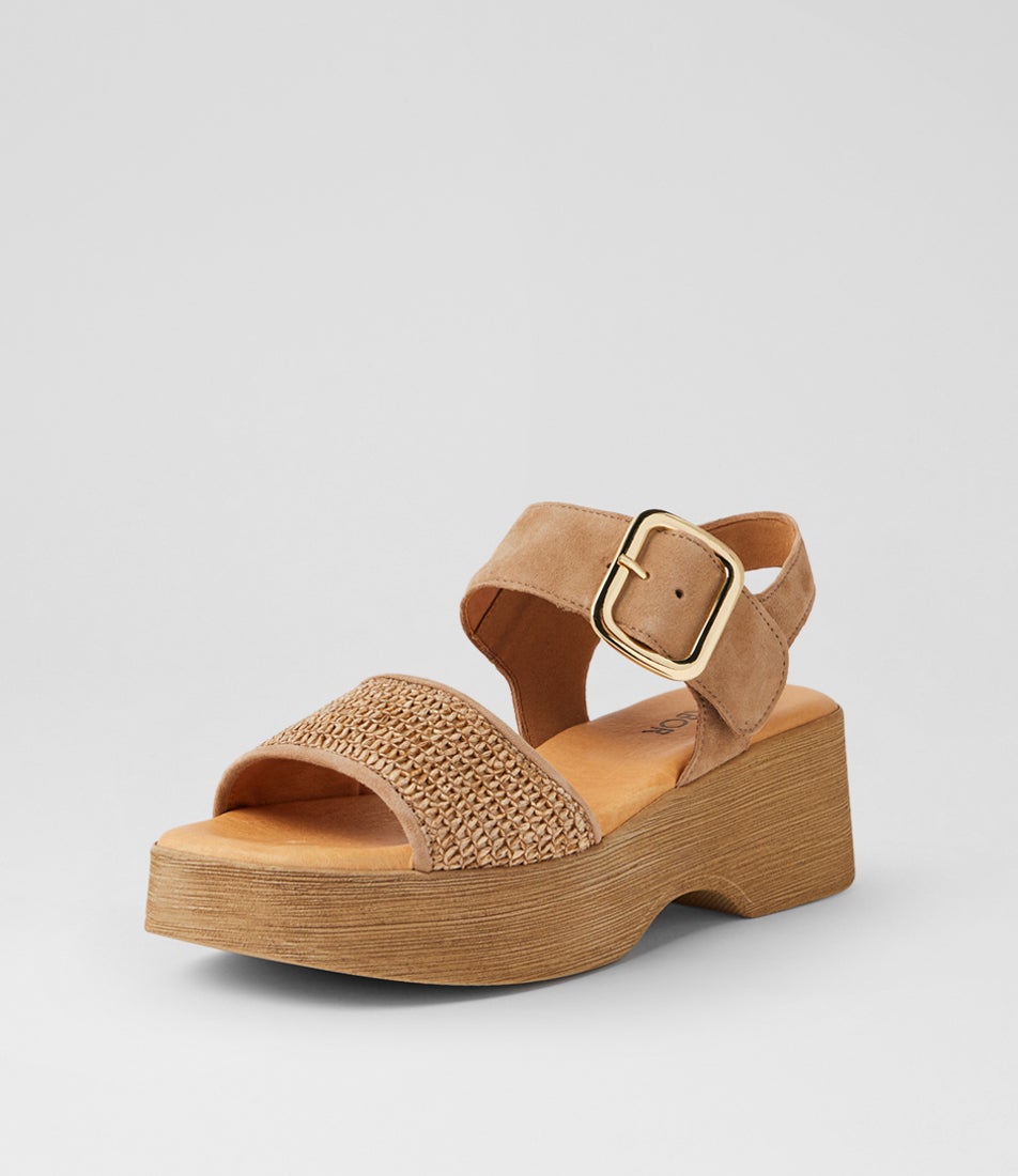 Solene Sand Syn Raffia Suede Sandals