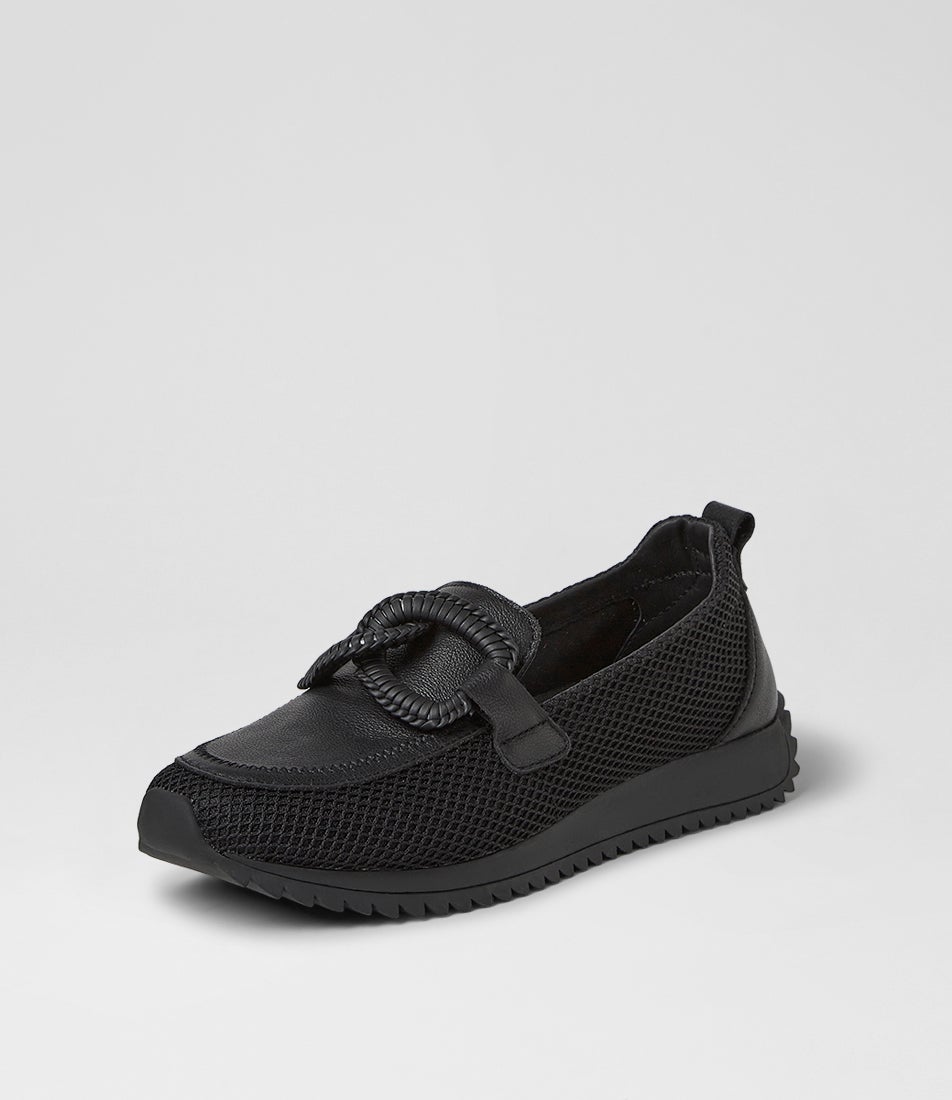 Darta Black Mesh Leather Flat Shoes