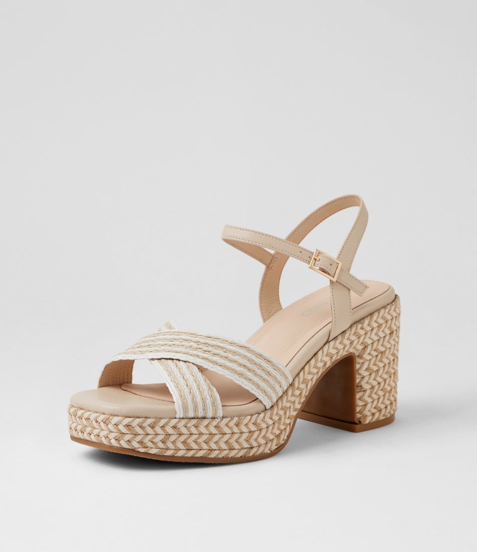 Mirem White Natural Multi Synthetic Raffia Platform Sandals