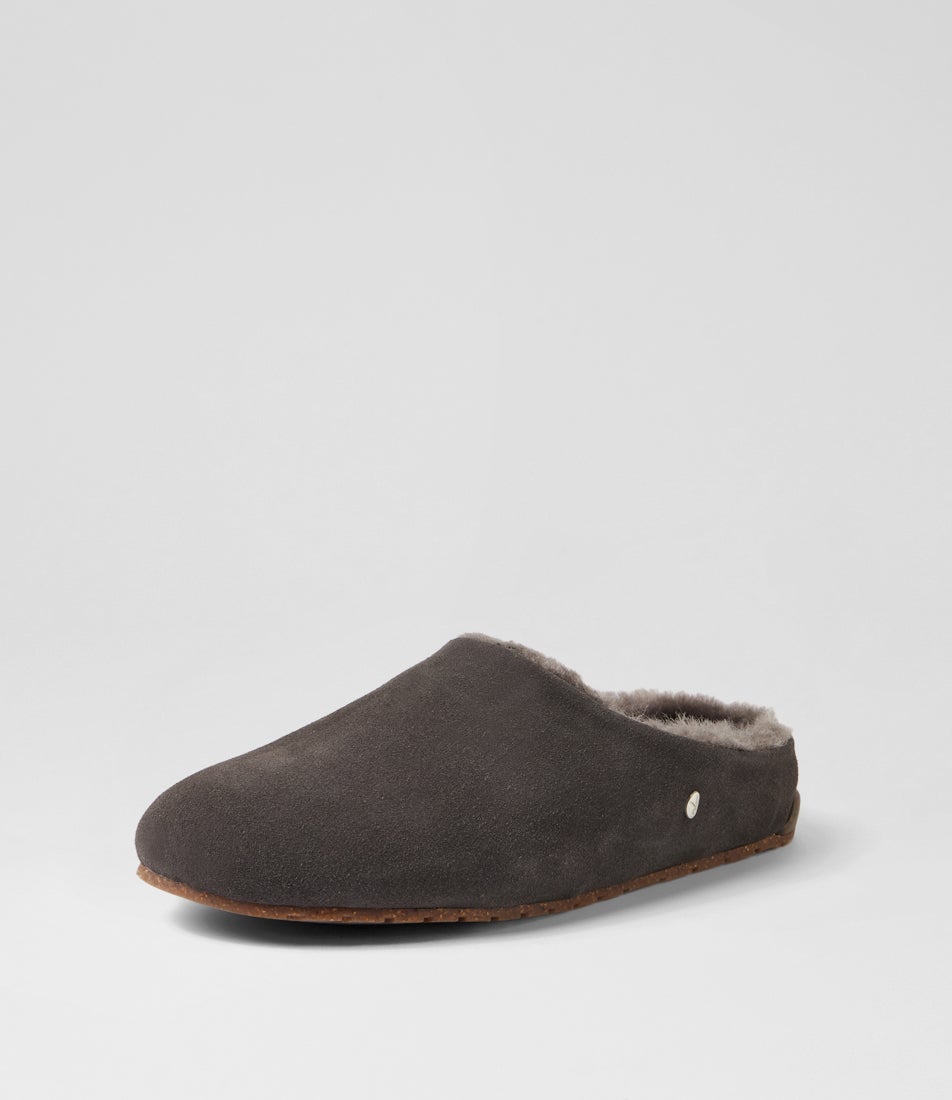 Monch Charcoal Leather Slippers Monch Charcoal Leather Slippers