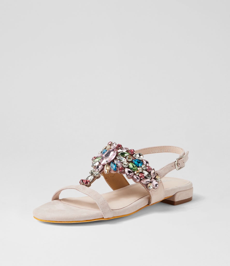 Lacoya Nude Pastel Suede Jewels Sandals
