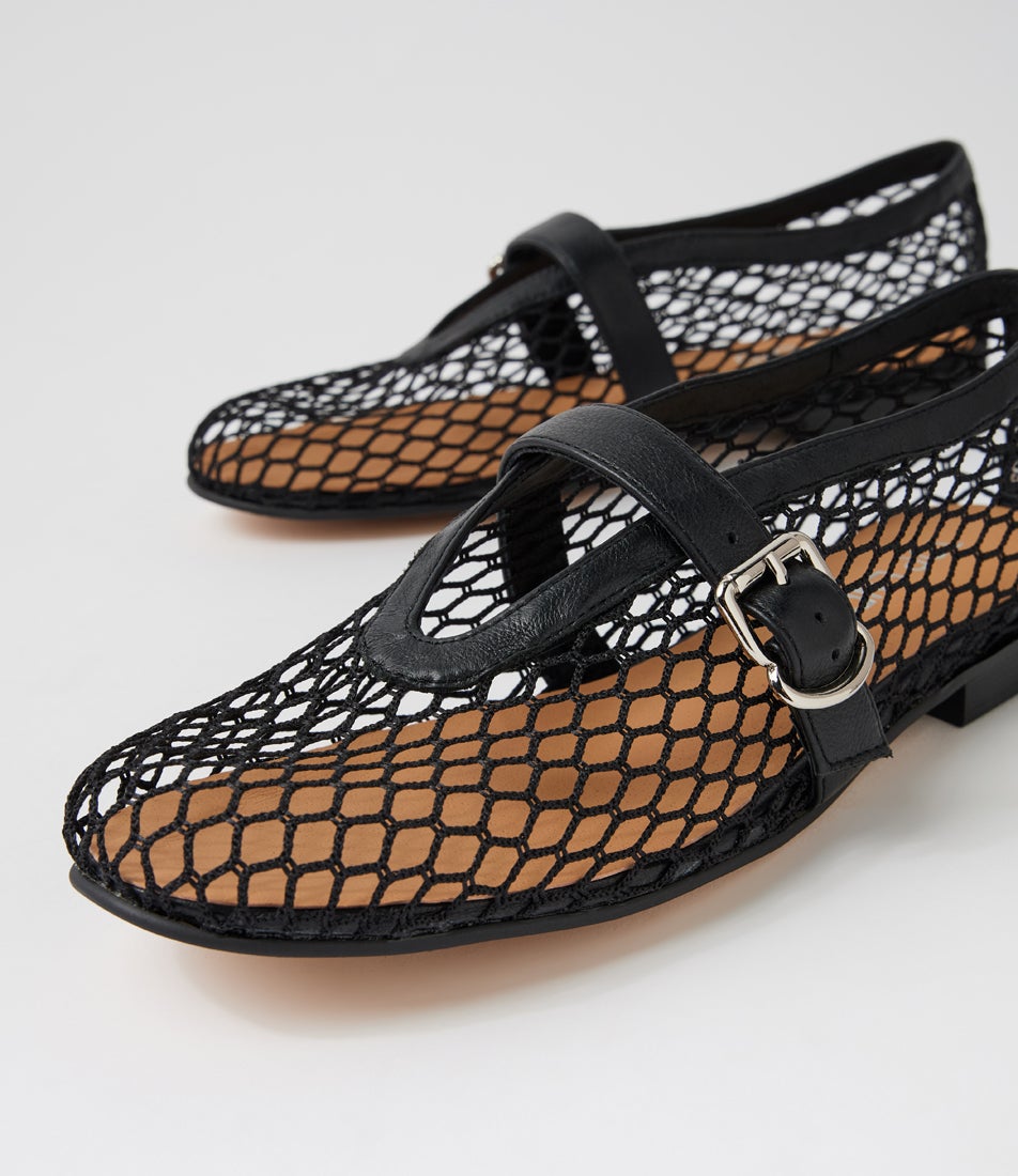 Walaia Black Mesh Leather Ballet Flats Walaia Black Mesh Leather Ballet Flats