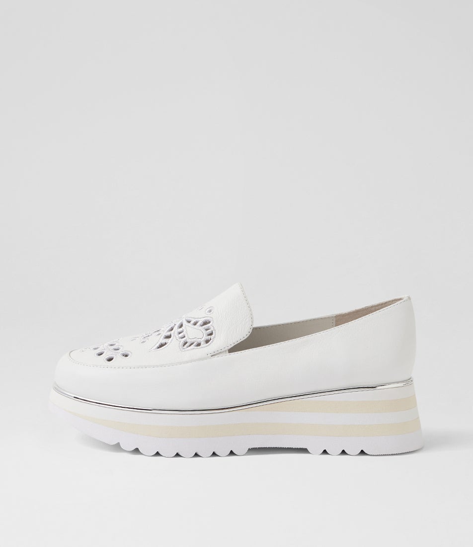 Enakai White Leather Loafers