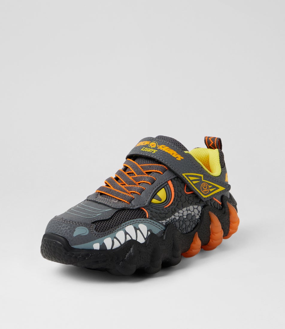 Skech O Saurus Lights 2 Junior Charcoal Orange Fabric Sneakers Skech O Saurus Lights 2 Junior Charcoal Orange Fabric Sneakers
