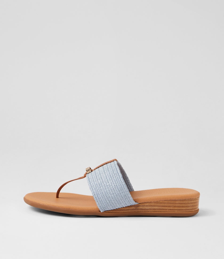 Ofrit Dark Tan Denim Leather Elastic Slides