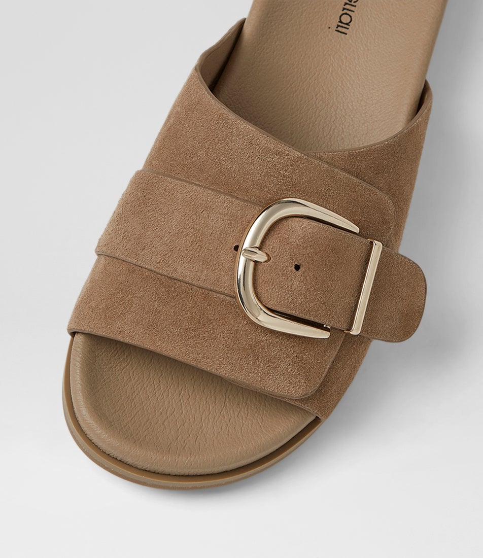 Newcomer Light Choc Natural Suede Slides