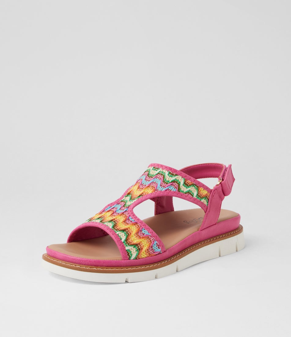 Discus Bright Zigzag Fuchsia Raffia Sandals