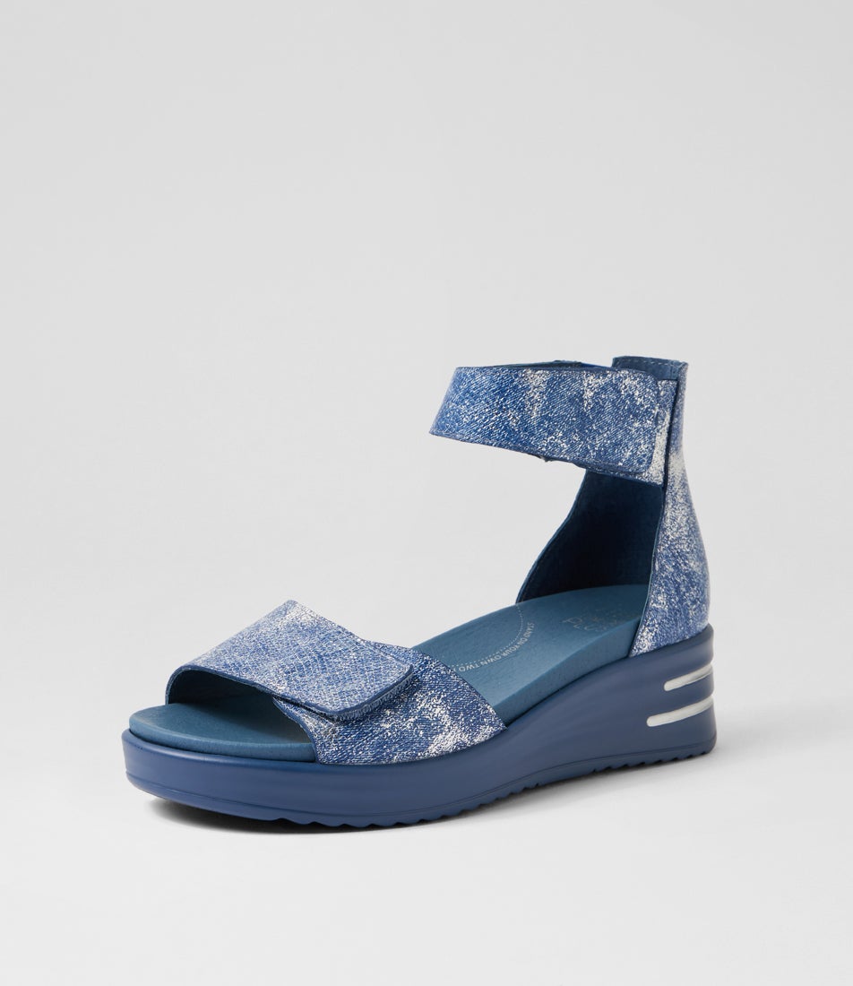 Sofio Xw Denim Lizard Leather Platform Sandals