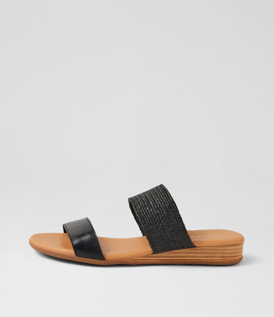 Opalic Black Leather Elastic Sandals Opalic Black Leather Elastic Sandals