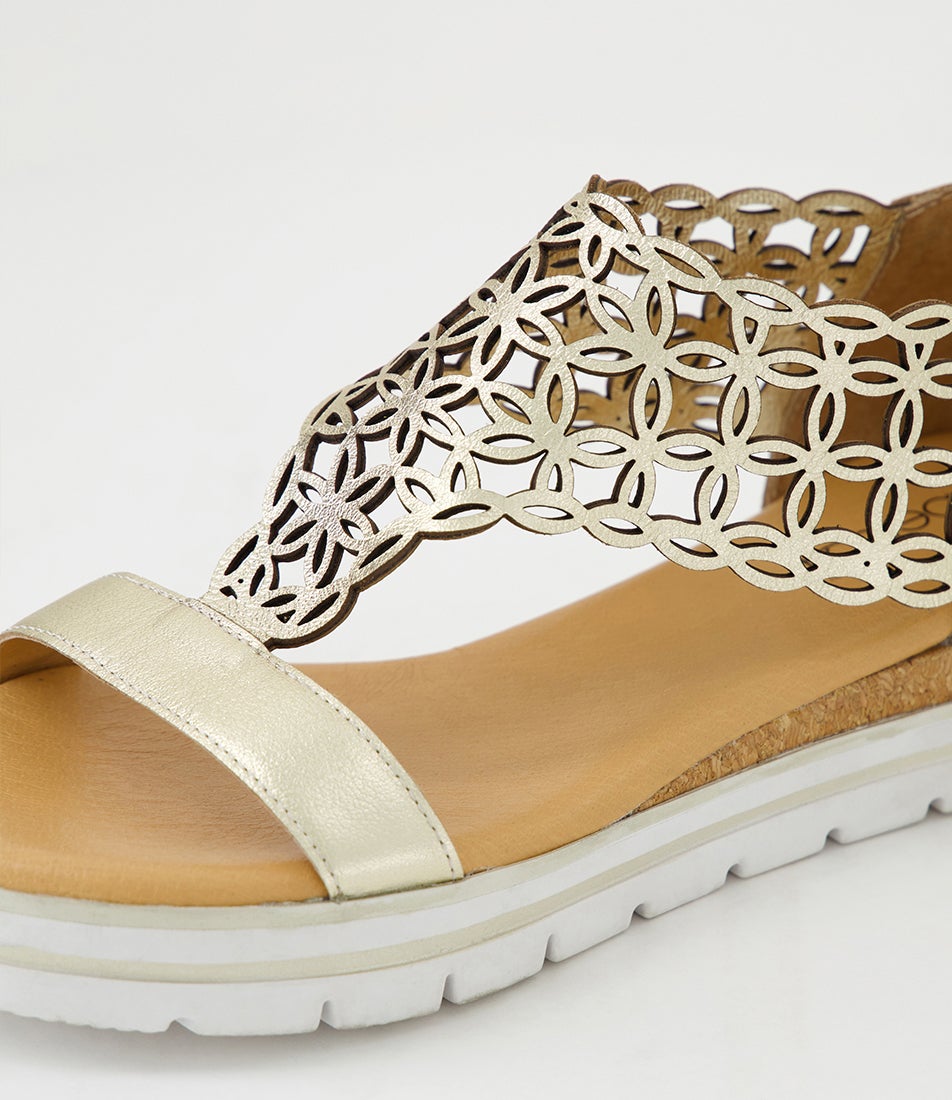 Alexiander Pale Gold Floral Cork Leather Sandals