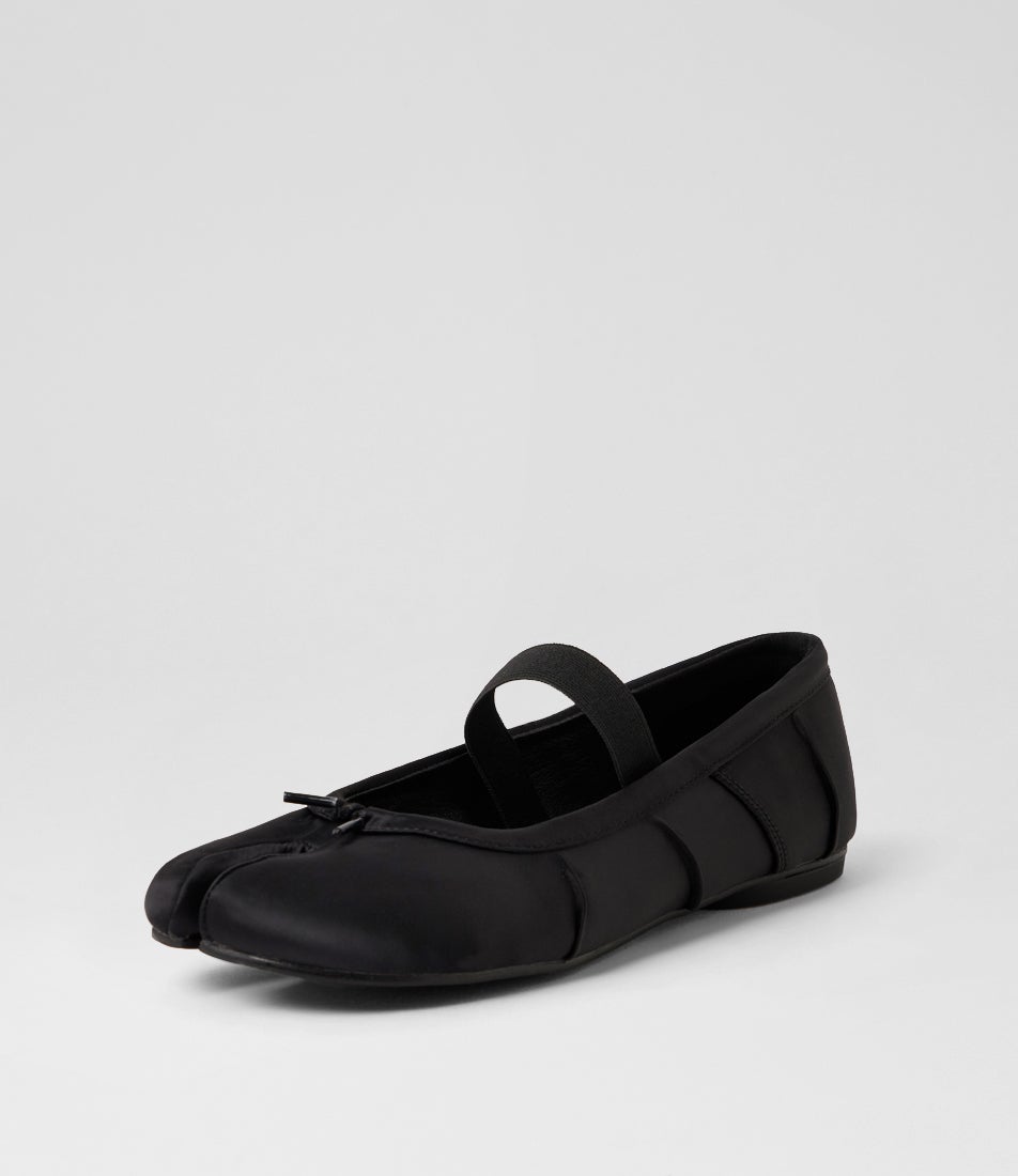 Haru Black Satin Flat Shoes