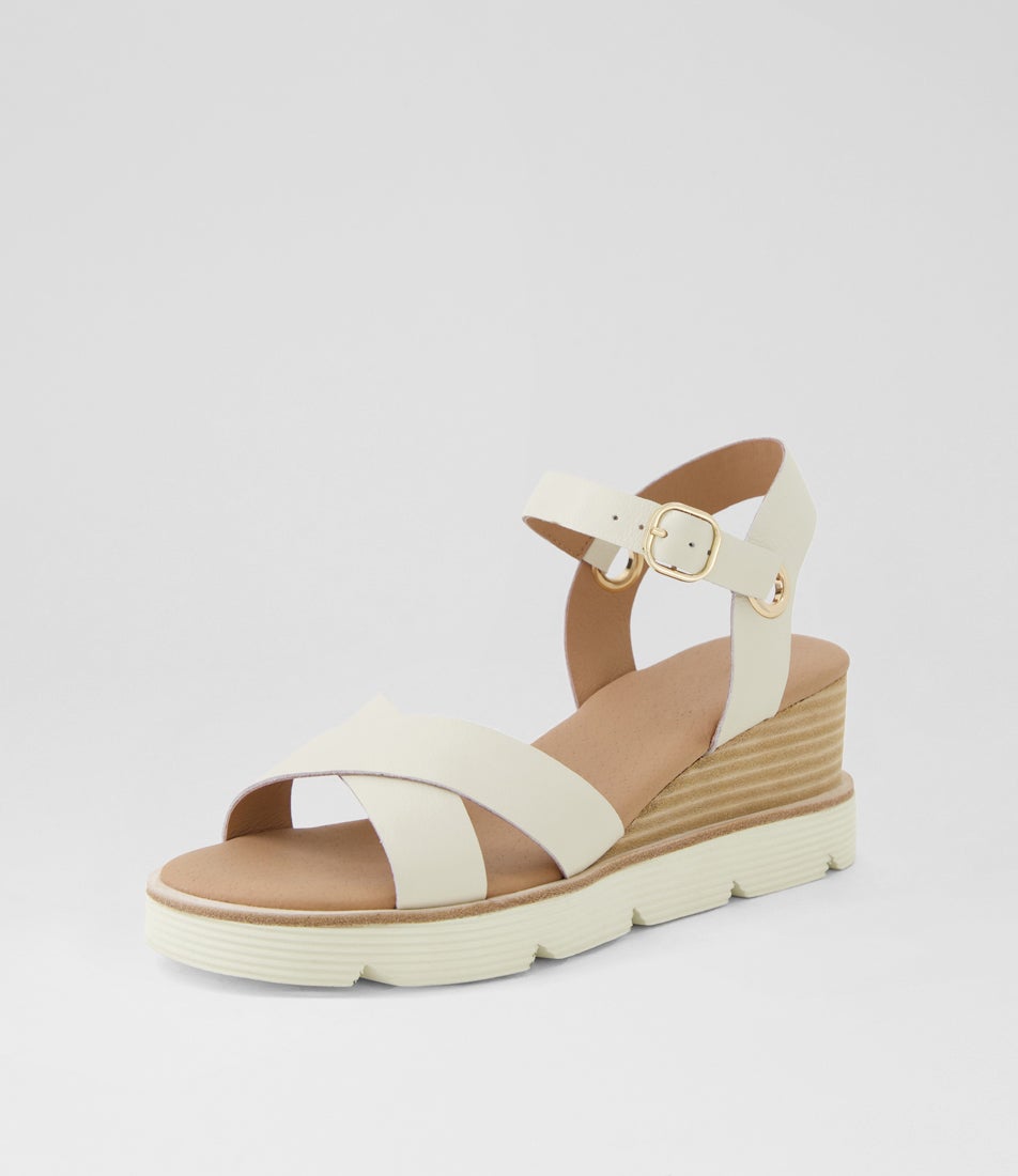Sirrah Off White Natural Veneer Leather Sandals
