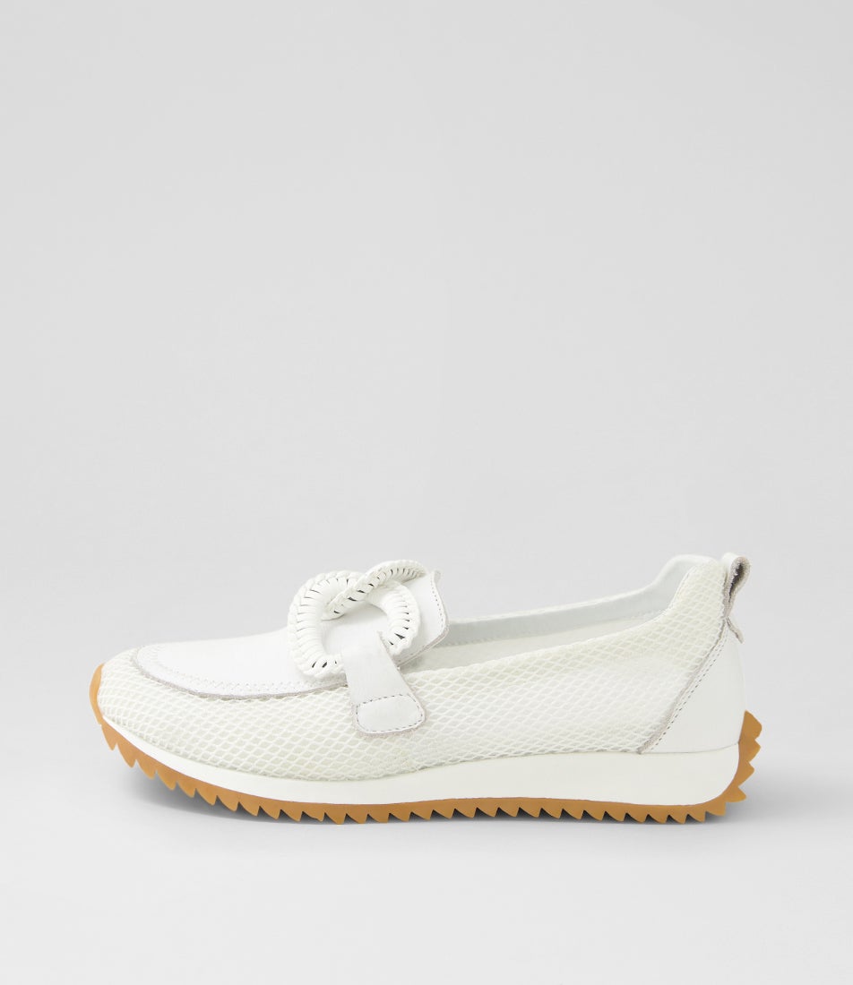 Darta White Mesh Leather Loafers