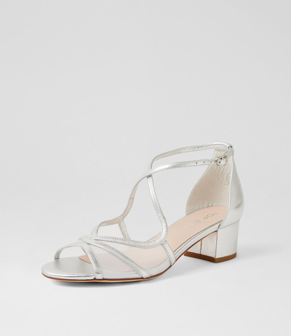 Daciana Silver Leather Mesh Sandals