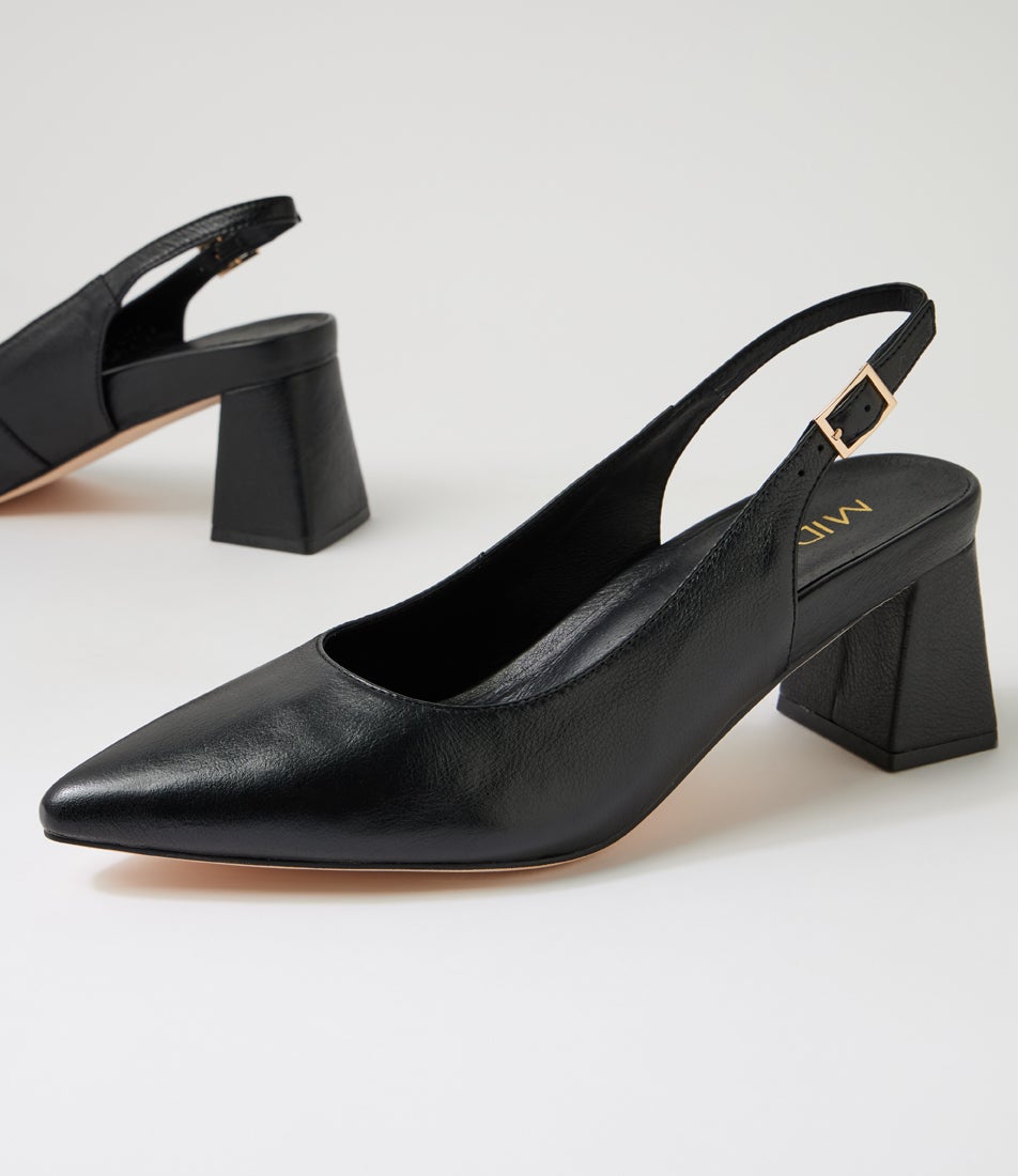 Wonda Black Leather Slingbacks