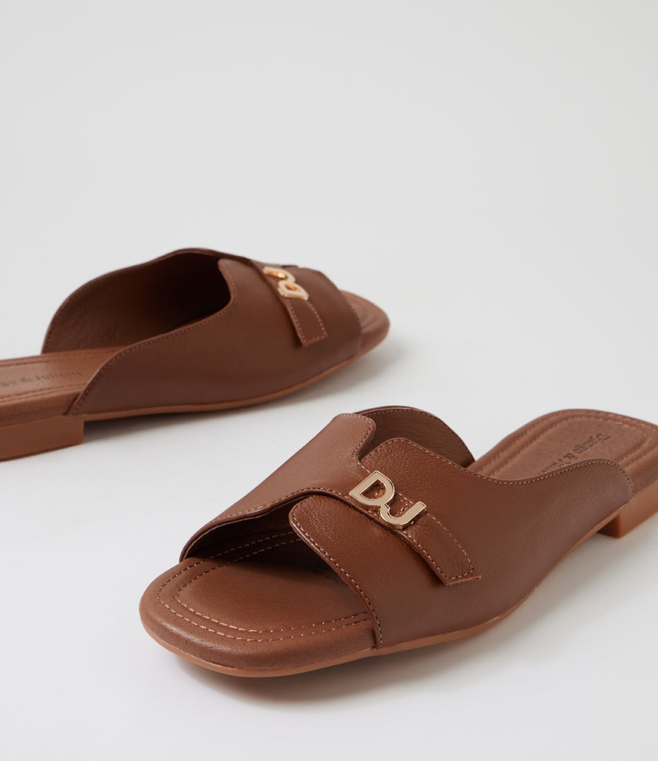 Gallia New Cognac Leather Slides