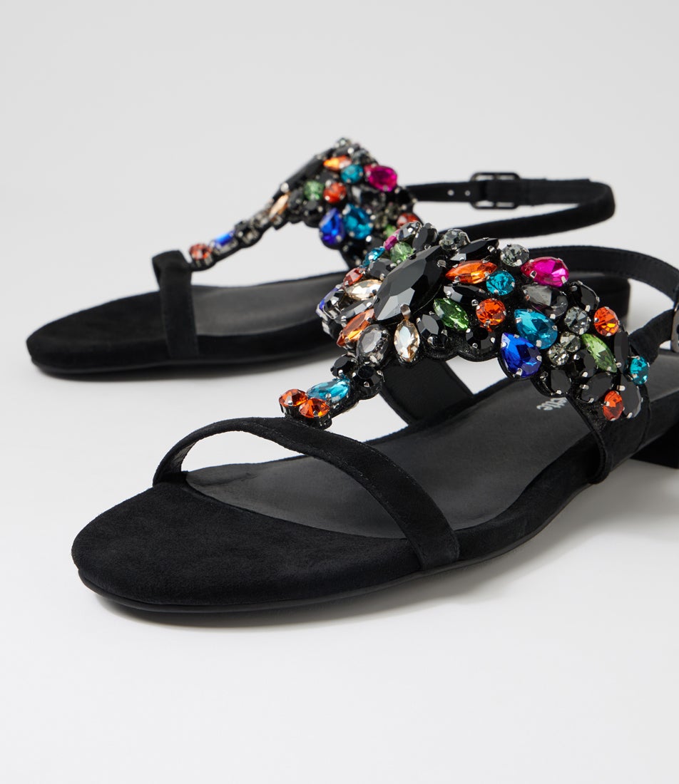 Lacoya Black Bright Suede Jewels Sandals