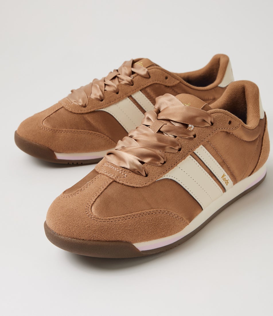 Revival Satin Mocha Satin Suede Lace Up Sneakers
