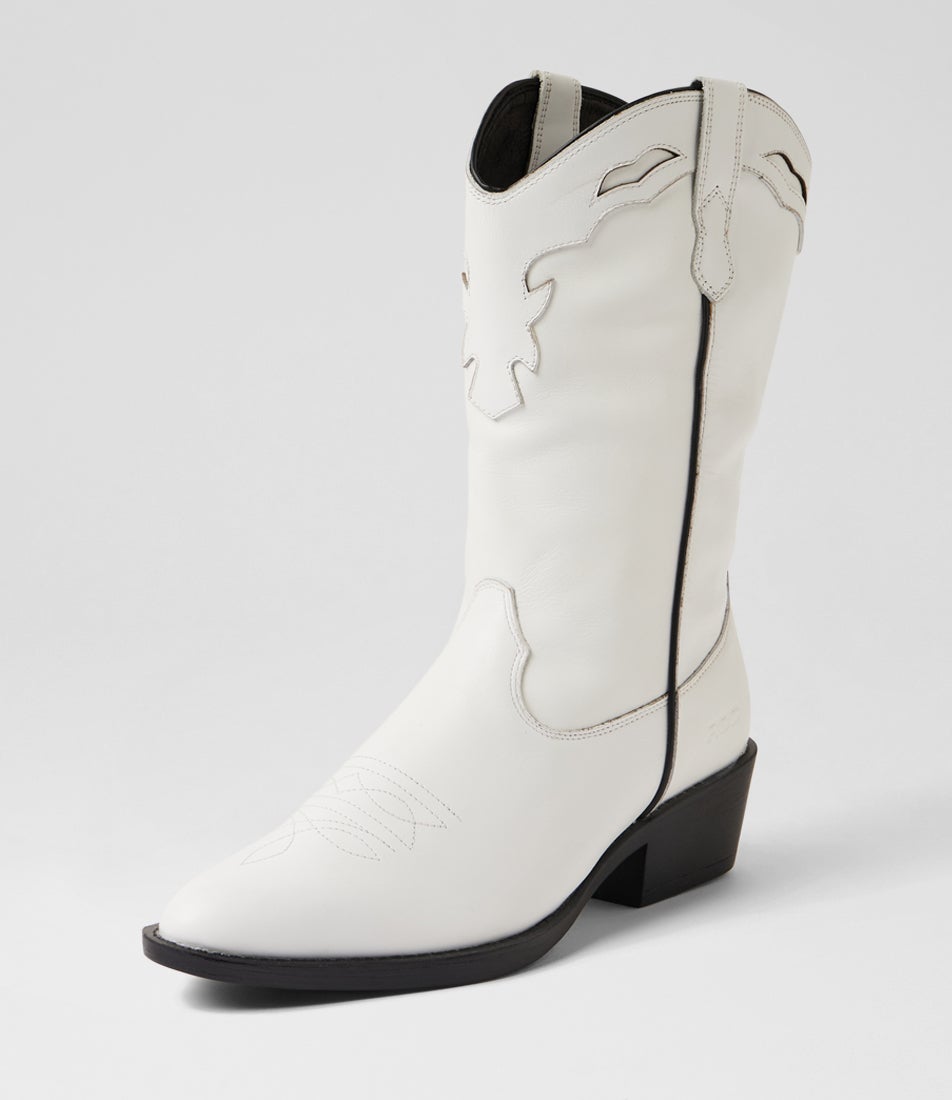 Indio White Vintage Leather Calf Boots Indio White Vintage Leather Calf Boots