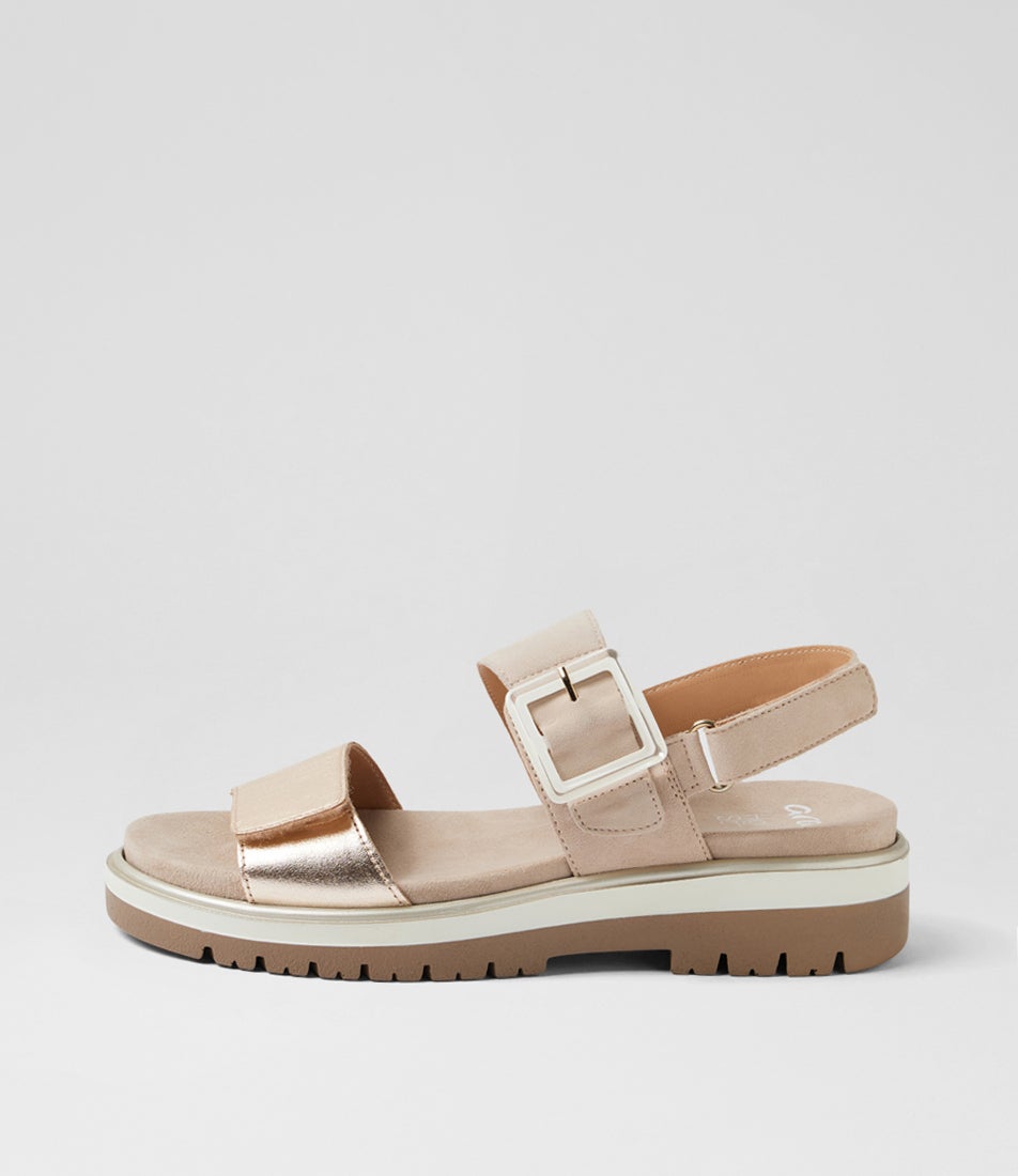 Malaga 3 Sand Metallic Leather Suede Sandals