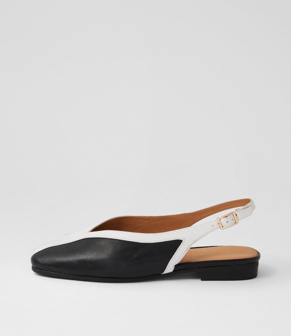 Philomena Black White Leather Slingbacks