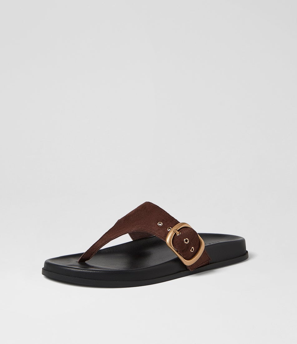 Hectore Choc Black Suede Thongs