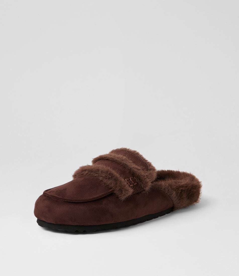 Yuki Chocolate Microsuede Mules