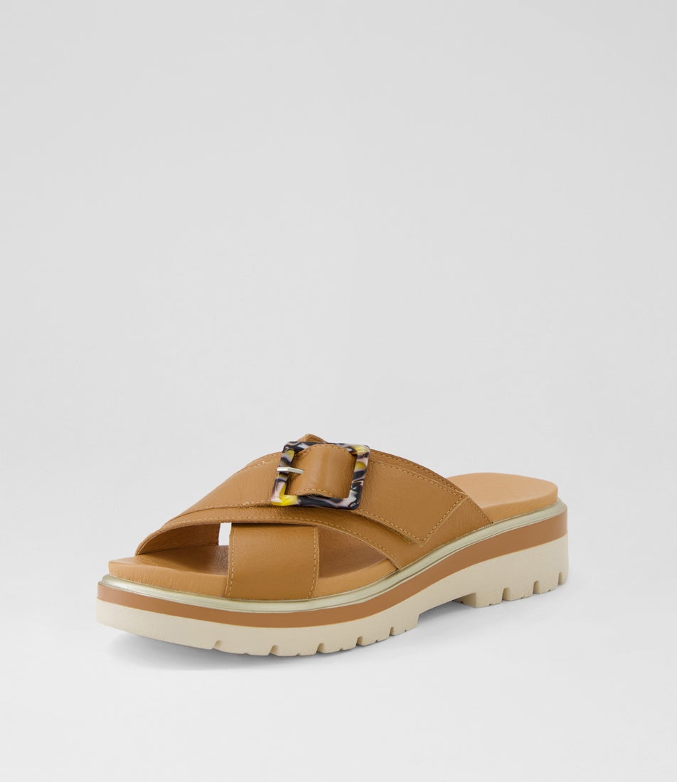 Norne Dark Tan Milk Leather Slides