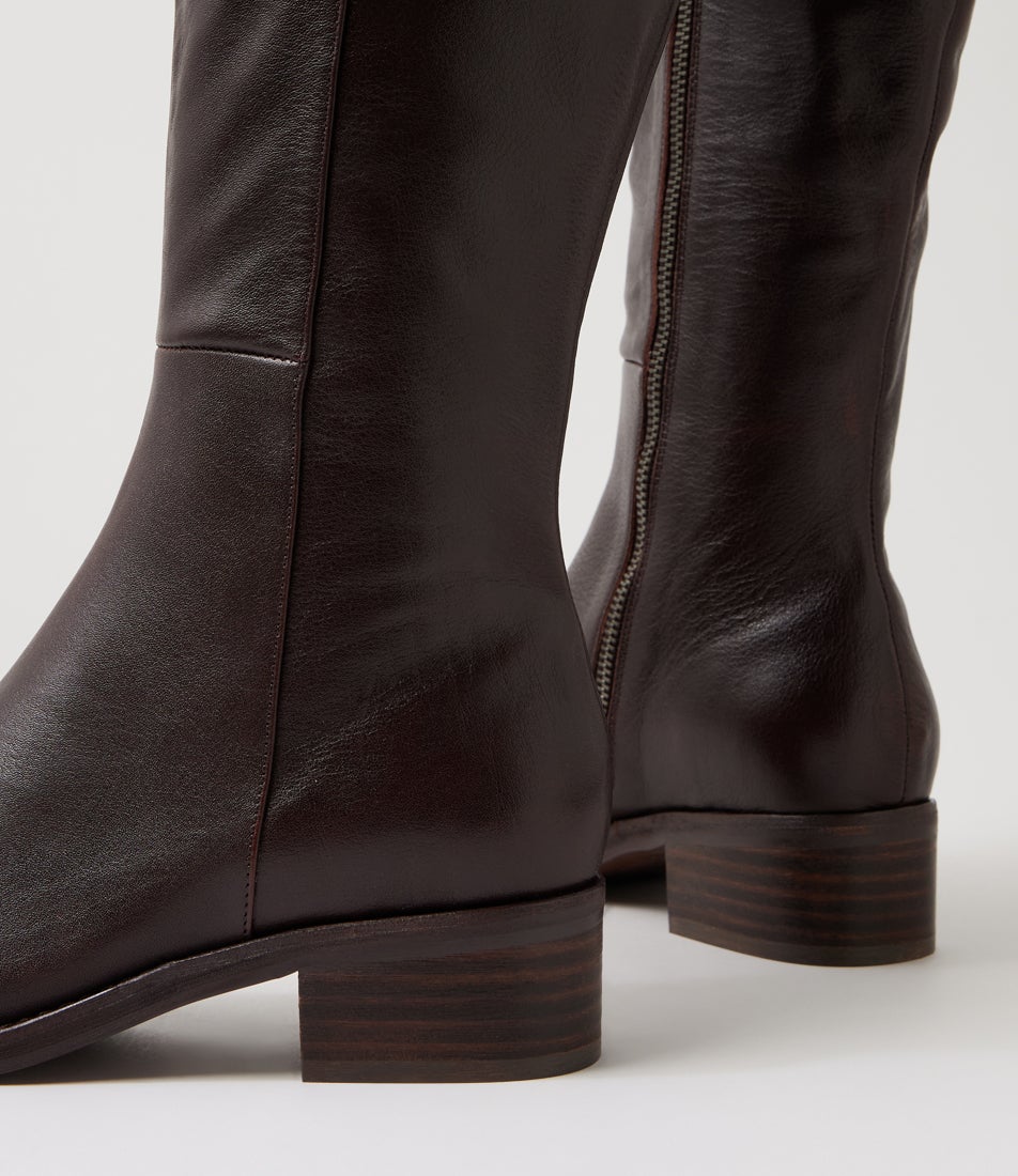 Crosbie Choc Leather Knee High Boots