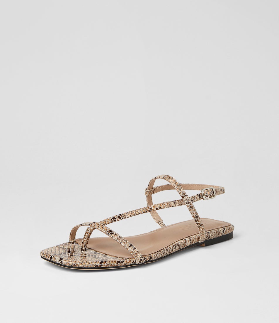 Rollina Nude Snake Leather Sandals