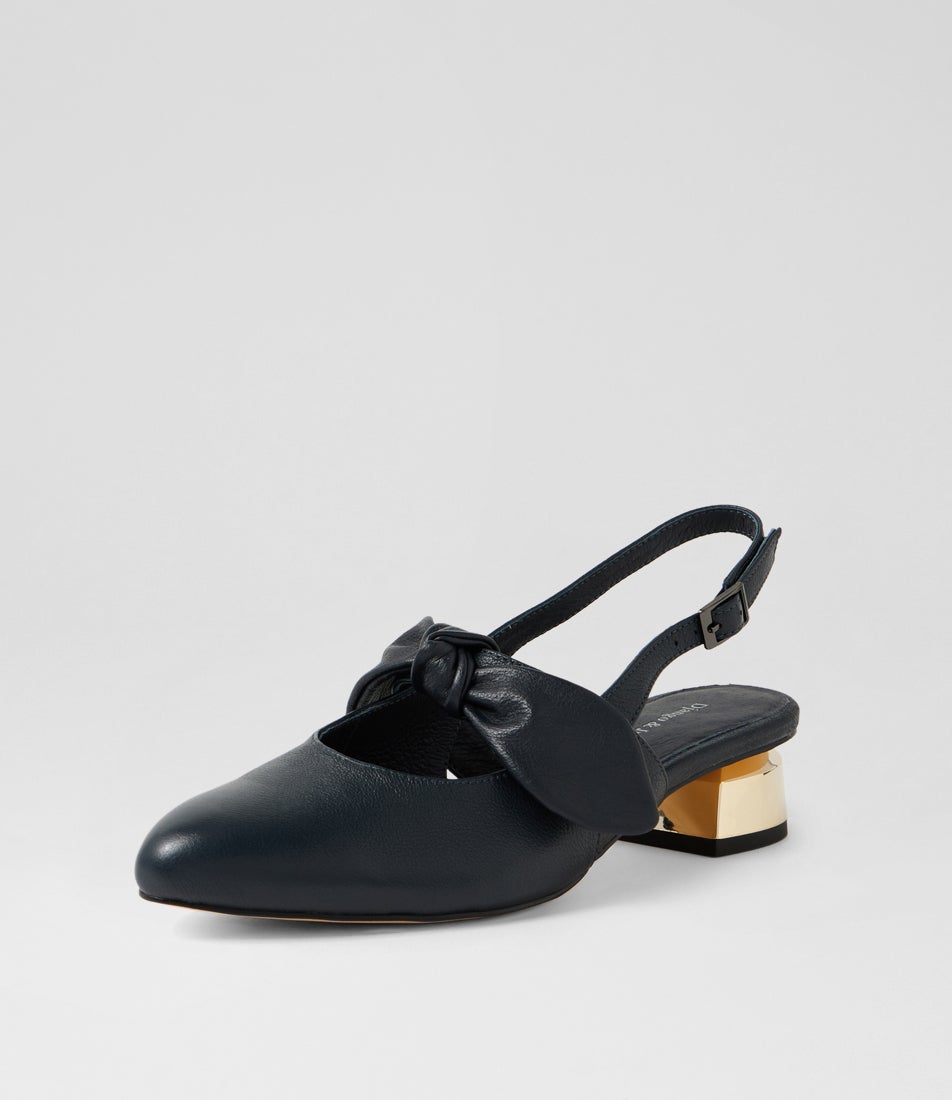 Janger Navy Leather Flat Shoes