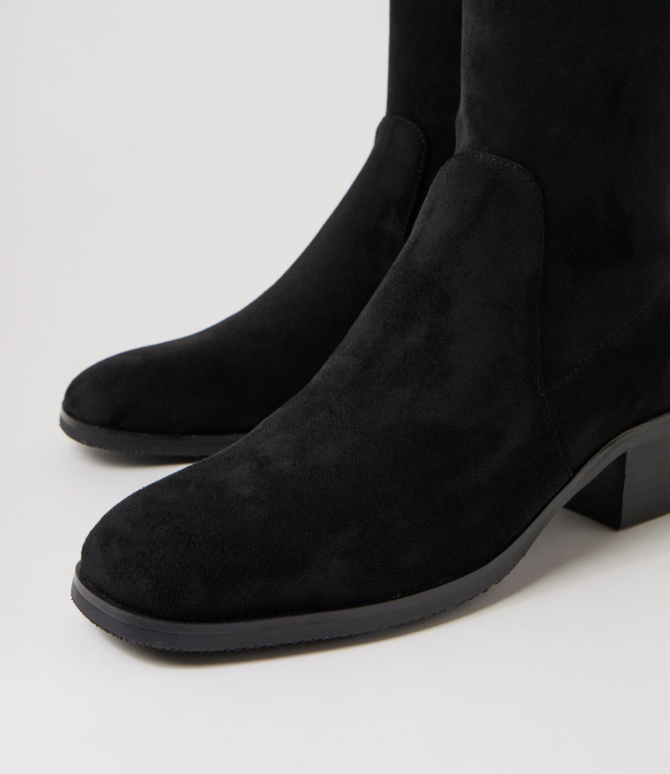 Oquail Black Microsuede Knee High Boots