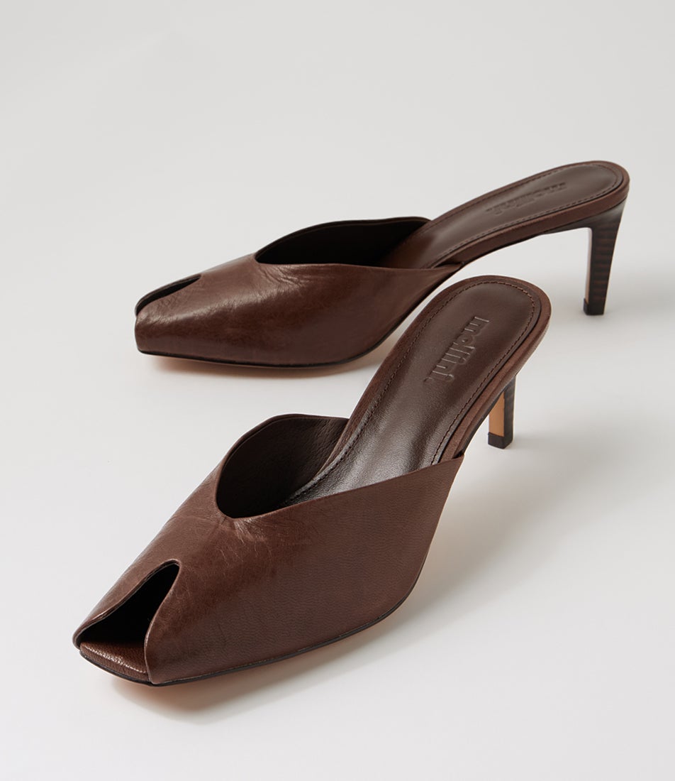Bonniere Dark Brown Crinkle Leather Sandals