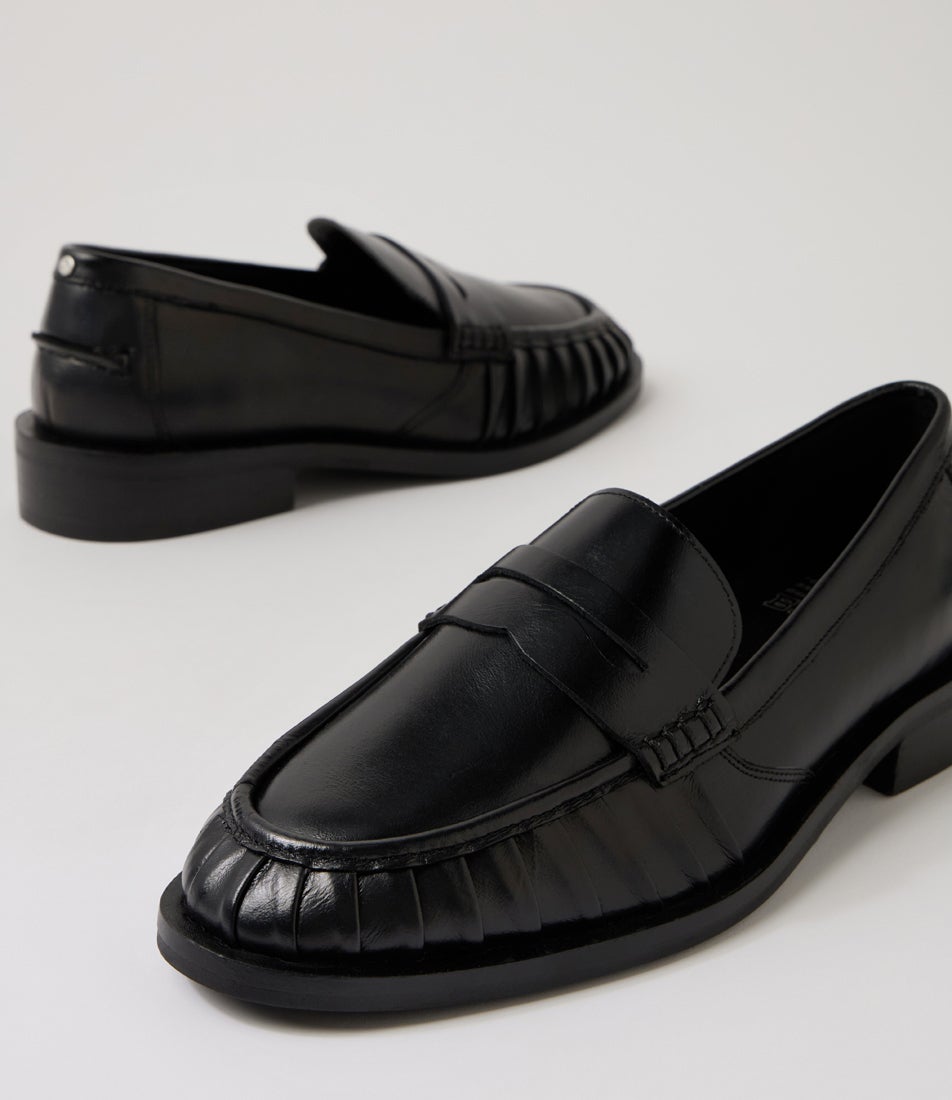 Next Wagon Black Wrinkle Leather Loafers