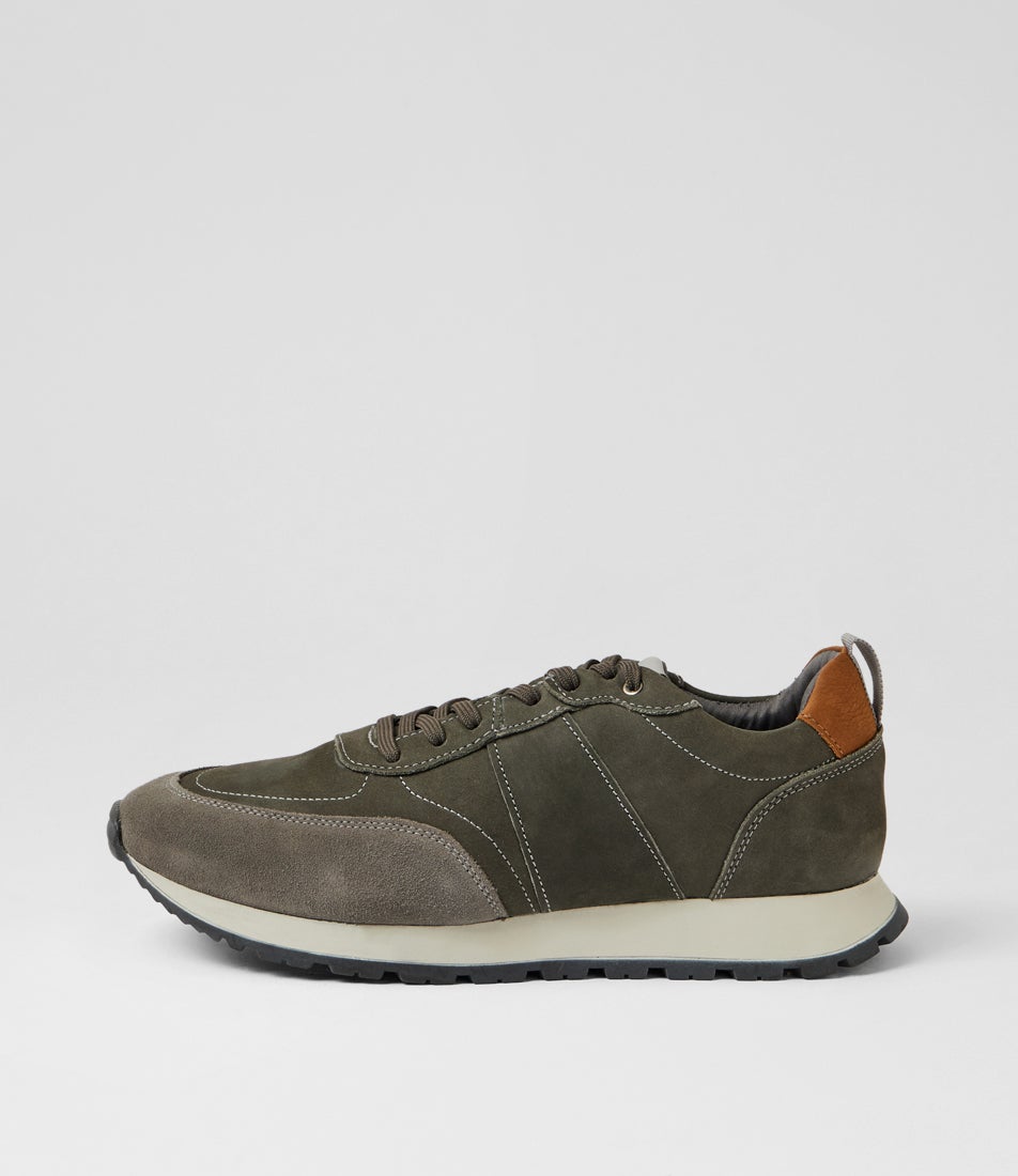 Ikenna Charcoal Leather Suede Lace Up Sneakers
